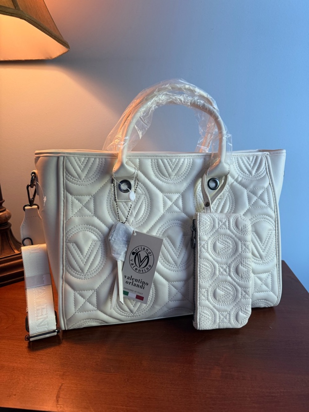 Valentino Orlandi Large Quilted Tote Bag Wallet Removable Strap Quiet Luxury